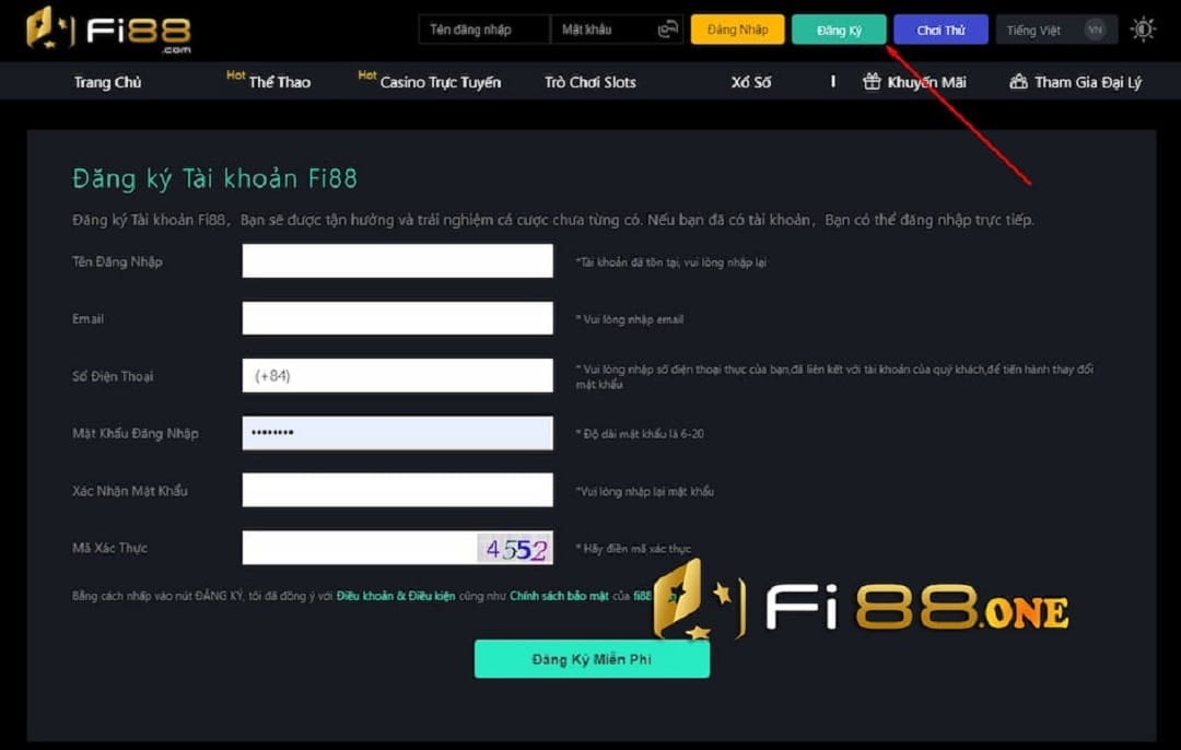 Đăng ký tạo tài khoản Fi88 miễn phí