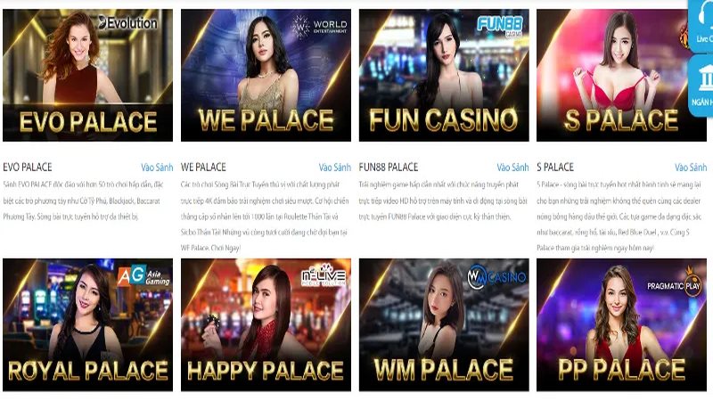 Có đến 8 sảnh cược hot cho bạn chọn ở Fun88 casino